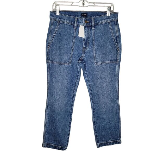 NWT J Crew Jeans Womens 26 Petite Blue Cropped Ankle Patch Pocket Utility BT040 - Picture 2 of 10